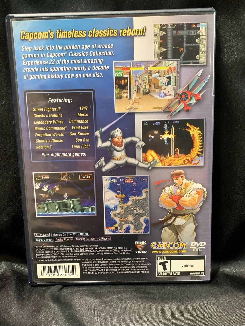 CAPCOM CLASSICS COLLECTION PS2 Video Game 22 Arcade Classics Rated T EUC